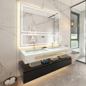 Phong Cách Châu Âu Bán Nóng Mộc Mạc Gỗ Sồi Thiêu Kết Đá Top Phòng Tắm Nhỏ Vanities Với Bồn Rửa 24 Inch Và 48 Inch - Product Image 4