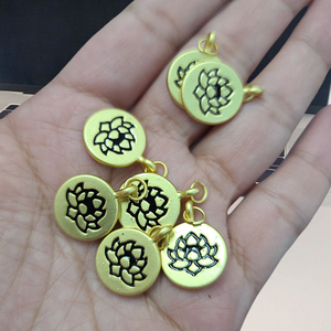 Liontin Simbol Ohm <span class=keywords><strong>Om</strong></span> Yoga Spiritual Berlapis Emas Matte JS1700, Liontin Lotus, Liontin Buddha untuk Gelang - Product Image 4