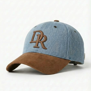 Premium Vintage Custom Denim Baseball Cap Suede Brim 3D Embroidered Patch Structured Dad <strong>Hat</strong> for Wholesale Brand Promotion - Product Image 1