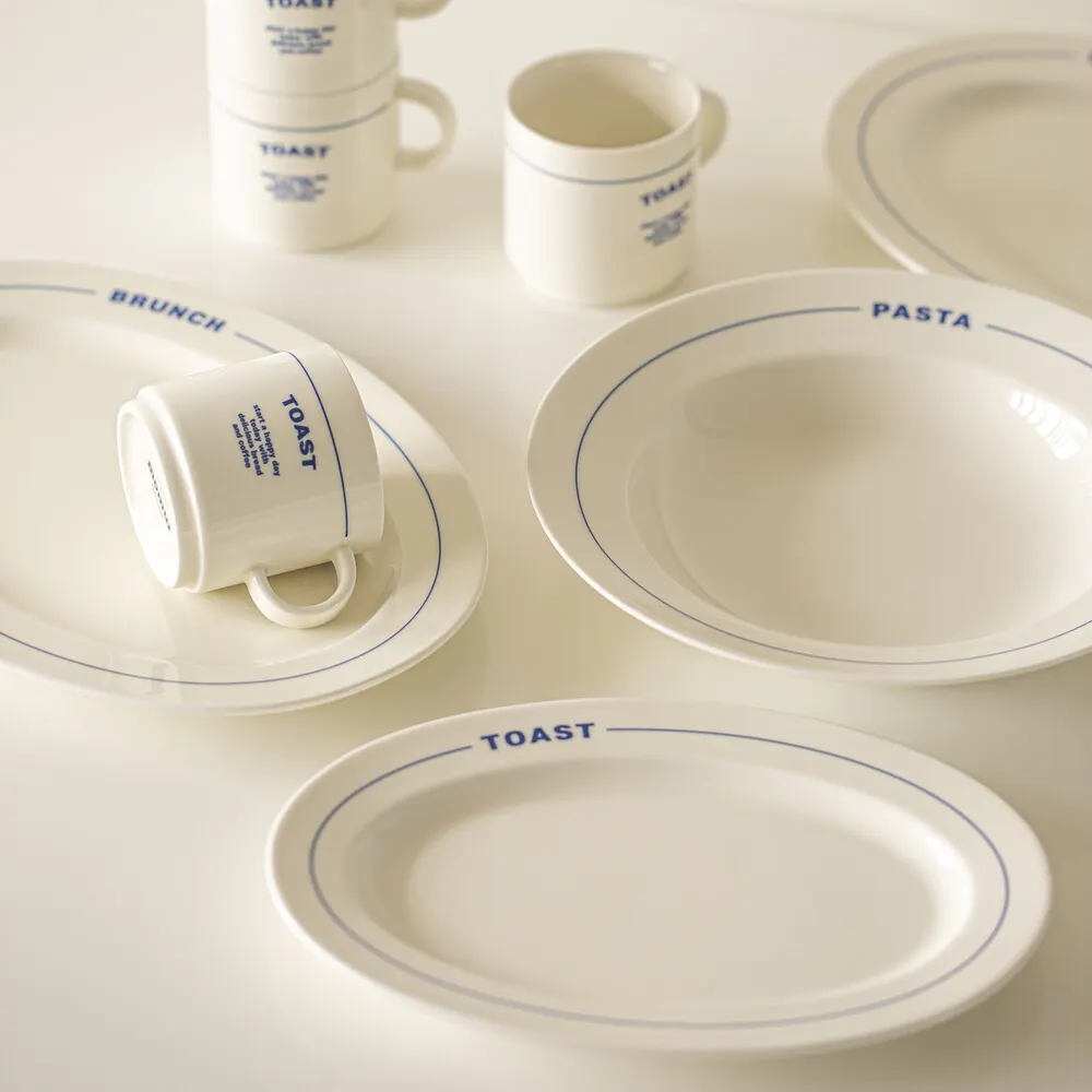 Plateau de service ovale créatif de style coréen pour hôtels et restaurants, assiette en céramique, ensemble de vaisselle en porcelaine