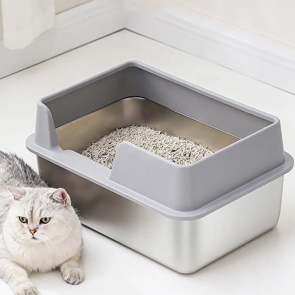 Venda imperdível caixa de areia para gatos semi-fechada em aço inoxidável grande e nova atualização
