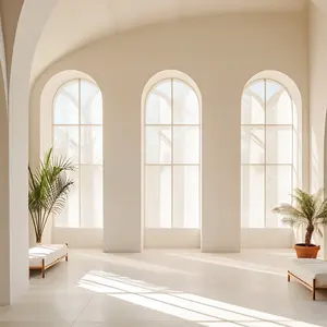 В европейском стиле горизонтальные арочные окна с решетчатыми решетками, алюминиевые створчатые окна поворота и наклона