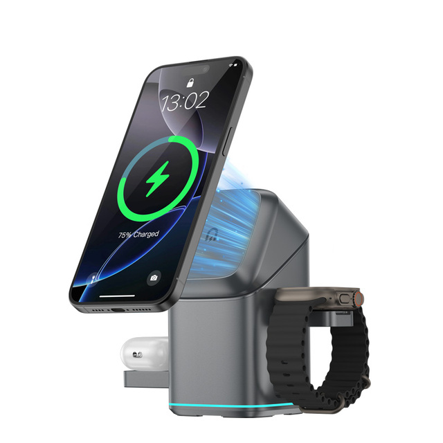 Trending Products 2025 New Arrivals 3 1 Magnetic Wireless Charger Holder Plastic Fast Charging Automatic Rotation for iPhone