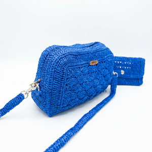Bolso de Mano Pequeño de Crochet de Lujo para Mujer, Estilo Bohemio Azul de Verano con Correa, Patrón Geométrico, para Uso Diario - Product Image 5