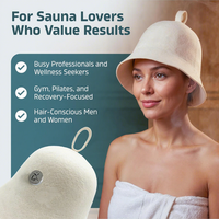 Chapeau et bonnet de sauna en laine mérinos pour femmes et hommes - Ultra doux, léger, diffuseur d'arômes, protection du cuir chevelu, sac de rangement avec boucle de suspension
