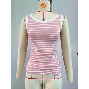 เสื้อสตรีลายทางฤดูใบไม้ผลิและฤดูร้อนพร้อมเสื้อกั๊กคอกลมสีตัดกันสวมใส่สบายแบบลำลอง - Product Image 6