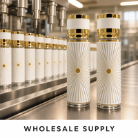 Flacon de parfum vide personnalisé 250 ml, flacon en verre cylindrique blanc avec bouchon à bande dorée, luxe, rechargeable, vente en gros