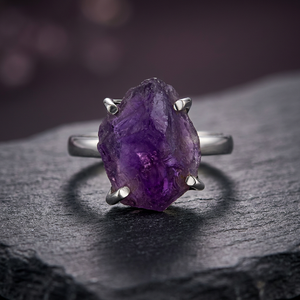 Wholesale Price Natural Brazil Rough Prong Setting Amethyst Sterling <b>Silver</b> <b>Adjustable</b> Faceted Gemstone <b>Rings</b> for Wedding Party - Product Image 3