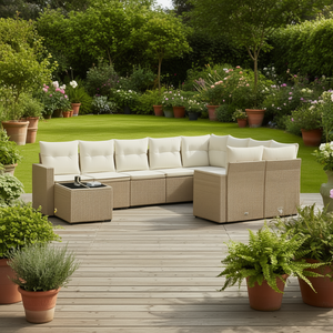 Ensemble de canapés de jardin en polyrotin beige 6 places, mobilier d'extérieur avec housses amovibles, design contemporain - Product Image 2