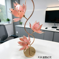 Lampe de table à 3 têtes en forme de lotus doré, nouveau style chinois, lampe de chevet LED créative en verre, lampe de bureau lotus, lampe d'ambiance pour la maison