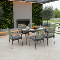 Fauteuil de jardin HOMFUL, structure en aluminium, dossier en corde tressée, coussin d'assise de 5 cm, pour terrasse, jardin, balcon.