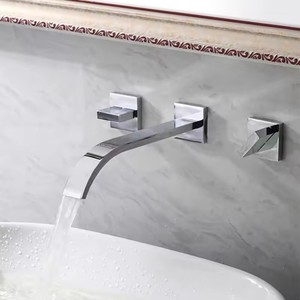 Ensemble de robinet de lavabo mural 3 trous or/noir or laiton Double poignée croisée robinet de lavabo de salle de bain mural robinet chaud et froid - Product Image 2
