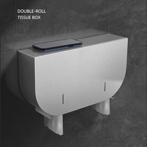 Distributeur de <span class=keywords><strong>papier</strong></span> <span class=keywords><strong>toilette</strong></span> mural moderne en acier inoxydable SUS 304 double rouleau jumbo imperméable pour salles de bain et hôtels - Product Image 2