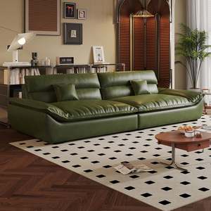 Sofá de Cuero Moderno para Sala de Estar, Estilo Vintage, para Apartamentos Pequeños, Diseño Simple con Acabado de Cera de Aceite, Esquinero, Ideal para <span class=keywords><strong>Alquiler</strong></span> de Muebles para el Hogar - Product Image 3