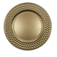 Assiettes de présentation rondes en métal plaqué or de luxe pour mariages, sous-assiettes décoratives haut de gamme, fournisseur de vaisselle durable pour la restauration