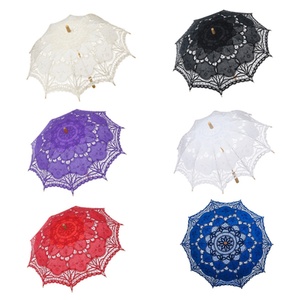 Mini parapluie droit pour adulte, design européen, blanc ivoire, avec dentelle, pour mariée, manivelle en bois, 8 baleines - Product Image 2