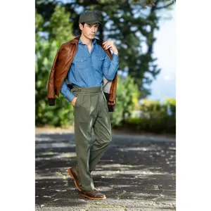 Pantalones Chinos de Algodón y Modal Verde para Otoño e Invierno - Product Image 6