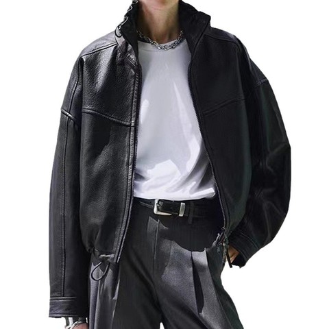 4186 Women's Vintage Genuine Leather Jacket Blistered Sheepskin Stand Collar Casual Short Outerwear Plain Dyed Fashion Clothing