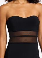 OEM Bikini Op Maat Ontworpen Gerecycled Materiaal Effen Bandeau Badpak Doorzichtig Mesh Taille Cut-Out Rug Eén-delig Hoge Kwaliteit Zwemkleding