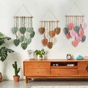 Macramé feuille tenture murale fait à la main Boho décor macramé tapisserie feuilles vertes mur Art pépinière décor à la maison pendaison de crémaillère cadeau