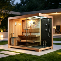 Cabine de douche électrique infrarouge avec sauna intégré, salle de douche vapeur humide intérieure combinant un sauna sec traditionnel en bois de pruche