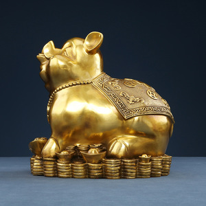 Copper World Brass Pig Figurine Large Size Handmade Home Decoration Living Room <b>Ornament</b> Gift - Product Image 1