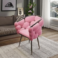 Fauteuil de salon tendance en velours capitonné, chaise de salle à manger pour la maison, chaise de maquillage pour salon de beauté avec base en métal