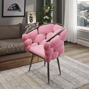 홈 가구 소파 의자 트렌디 터프트 벨벳 레저 의자, 홈 거실 식당 의자, 메탈 베이스 네일 살롱 메이크업 의자 - Product Image 2
