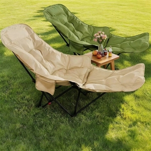 Chaise de jardin pliable en tissu Oxford avec repose-jambes rembourré pour usage extérieur, couleurs beige et vert, style décontracté et contemporain - Product Image 1