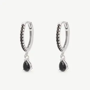 Chris April 925 Sterling Silver Crystal Drop Dangle Earrings Vintage Silver Pear Shape Earring