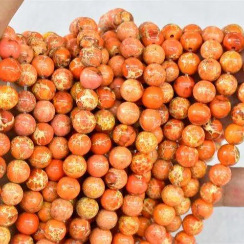 Orange Imperial Jasper Sedimen Laut Bulat Potongan Kecil Segi Alam Batu Permata Langka Kualitas Tinggi Manik-manik Batu Permata Alami