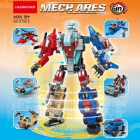 Mainan Blok Bangunan Mobil Robot Lele Brother Deformed Mecha 6 1 514-Piece dari Plastik ABS, Hadiah Edukatif untuk