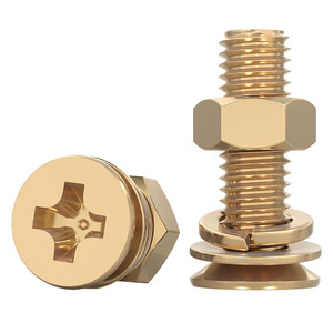 Brass Countersunk Phillips Head Screws With Flat Spring Washers And Nuts Metric Standard Thread Grade A Level 6.8 - Product Image 1