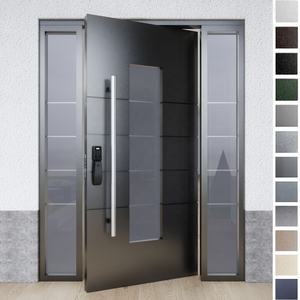 Porte d'entrée extérieure pivotante moderne en acier inoxydable et bois massif avec panneau en verre, antivol, pour villa, maison, hôtel - Product Image 3