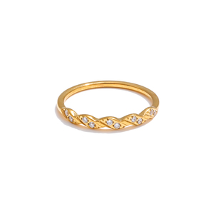 JINYOU 2896 Arrivals Stainless Steel Zirconia Wave Shape <strong>Thin</strong> Finger <strong>Ring</strong> 18K PVD Plated Minimalist Chic Jewelry Rust Proof Gift - Product Image 1
