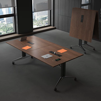 Table de conférence pliante en bambou Mekia Modèle 020 – Design moderne et minimaliste, bureau mobile chic pour entreprises avec rangement amovible