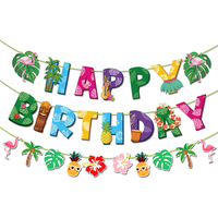 Bannière Hawaïenne Joyeux Anniversaire, 3 Packs de Décorations de Fête Hawaïenne, Guirlande Tropical Luau pour Décoration d'Anniversaire