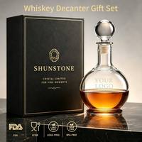 Coffret Cadeau Carafe à Whisky Ronde en Cristal 850ml avec Logo Personnalisé, Carafe à Liqueur en Verre pour Bar à Domicile et Fêtes