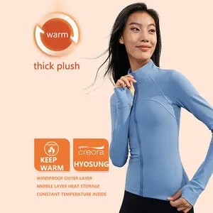 Toptan polar sıcak spandex kumaş kadın spor koşu yoga ceketi slim fit tam zip eşofman üstü yüksek yaka spor ceket