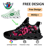 Chaussures de course athlétiques décontractées personnalisées à imprimé floral rose foncé, grande taille, pour la vente en gros