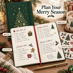 Christmas <b>Planner</b> Organizer With Gift Lists And Holiday Schedule Hardcover Fabric Cover Notebook For Seasonal Planning - Product Image 1
