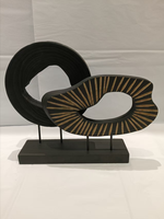 Sculpture en bois massif sculptée à la main, double abstrait, creuse, à grain concentrique et radial, noir vieilli, style Wabi Sabi, pour décoration de table