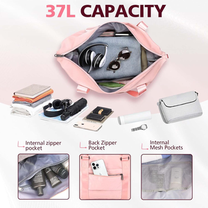 Sac de voyage pliable décontracté en nylon grande capacité avec logo personnalisé, sac de week-end portable unisexe à bandoulière pour la nuit - Product Image 3