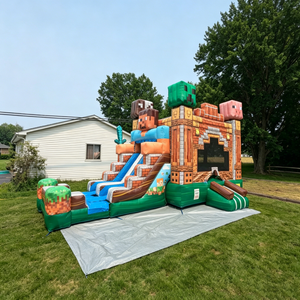 Casa Inflable con Tobogán Temática de <span class=keywords><strong>Minecraft</strong></span> para Niños, Material de PVC, Capacidad de 500 kg, Tamaño 7x4x4 m, Alquiler para Fiestas - Product Image 2