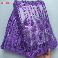 4138 matériel africain Nigeria dentelle tissu chine usine prix Sequin perlé dentelle tissu prix de gros pour robe de soirée