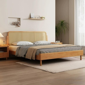 Lit en rotin de style nordique, bois massif en frêne, lit plateforme double de 1,8 m, meubles de chambre à coucher - Product Image 2