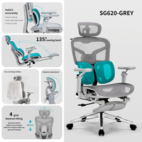 Chaise de bureau exécutive ergonomique moderne en maille avec cadre en plastique, accoudoirs 3D réglables, support lombaire et fonction inclinable