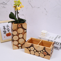 Set Vas Kayu Solid untuk Dekorasi DIY, Alas Pot Bunga dari Potongan Kayu Solid, Grosir
