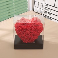 Roses éternelles Hanlou 10 cm, fleurs de rose en forme de cœur stéréo pour le commerce, cadeau de Noël, cadeau de la Saint-Valentin, boîte en forme de cœur