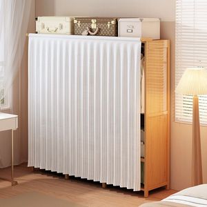 Armoire simple en bambou, autoportante, avec portes coulissantes, grande capacité de rangement pour chambre à coucher - Product Image 3